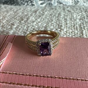Emerald Cut Amethyst Colored Stone Ring